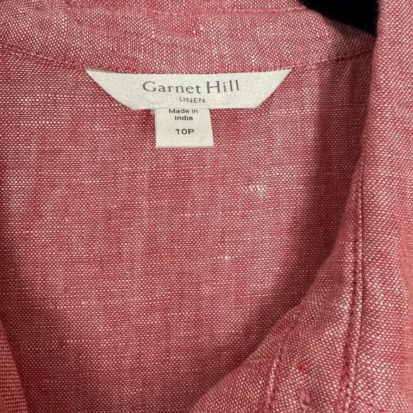 Garnet Hill Shirt Dress Women 10 Petite Classic Linen Flax Poppy Red Chambray - Picture 7 of 13